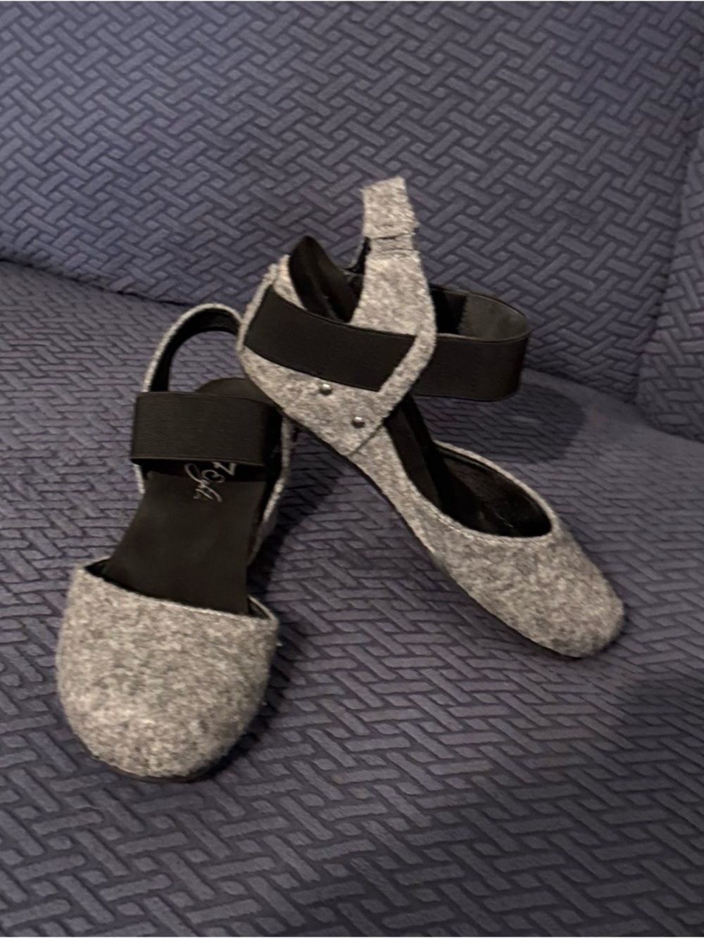 Women’s Gray Felt Wedge Flats with Ankle Strap
